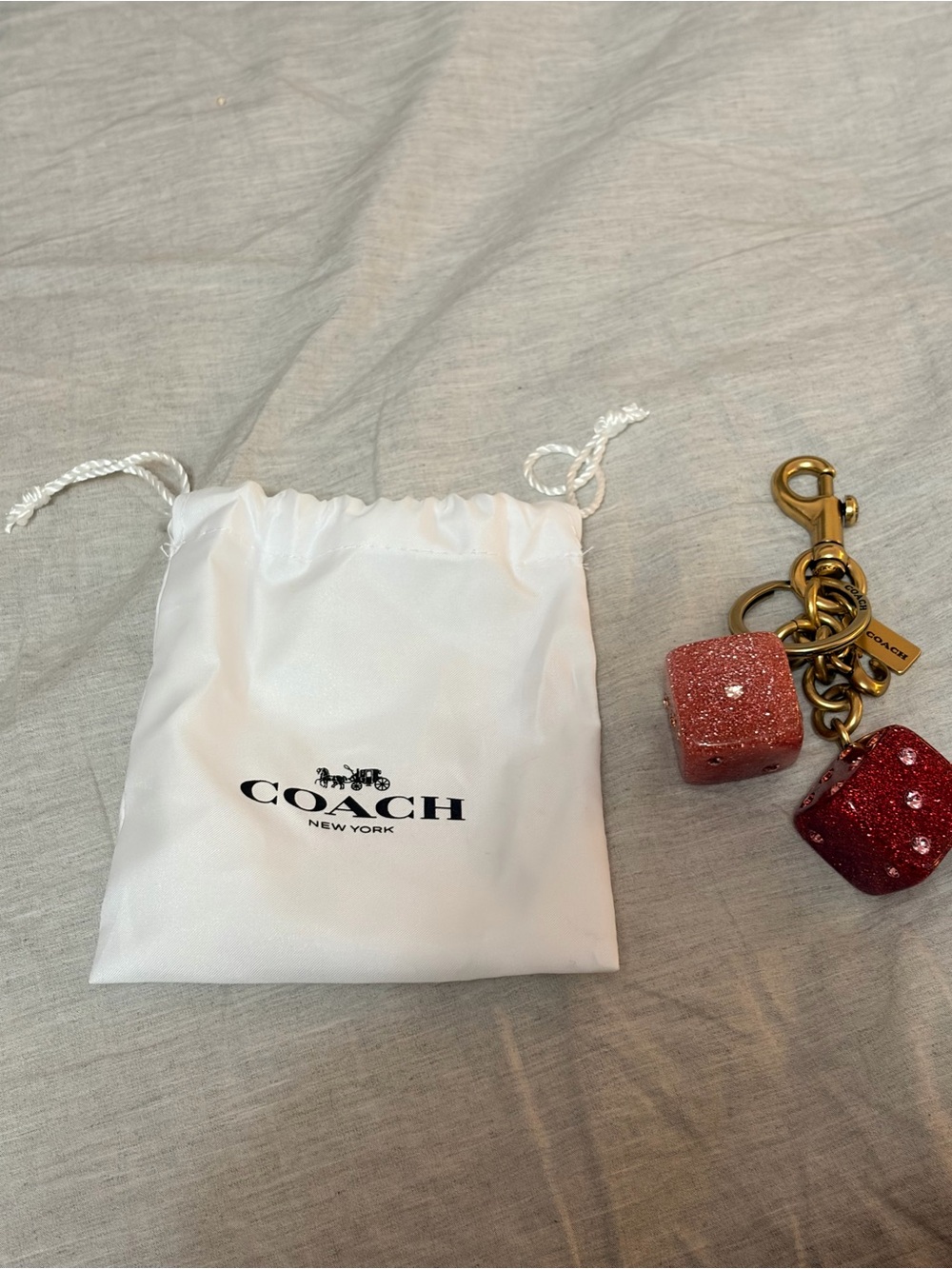 Coach Red and Pink Glitter Dice Charm with Gold Hardware